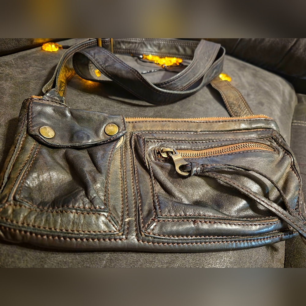 OUSHKA Brown Leather Crossbody Bag
